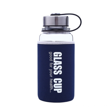 ROWEY Fashion Trend 1000 ml Glaswasserflasche Mini mit Edelstahldeckel Unzerbrechliche Glaswasserflasche